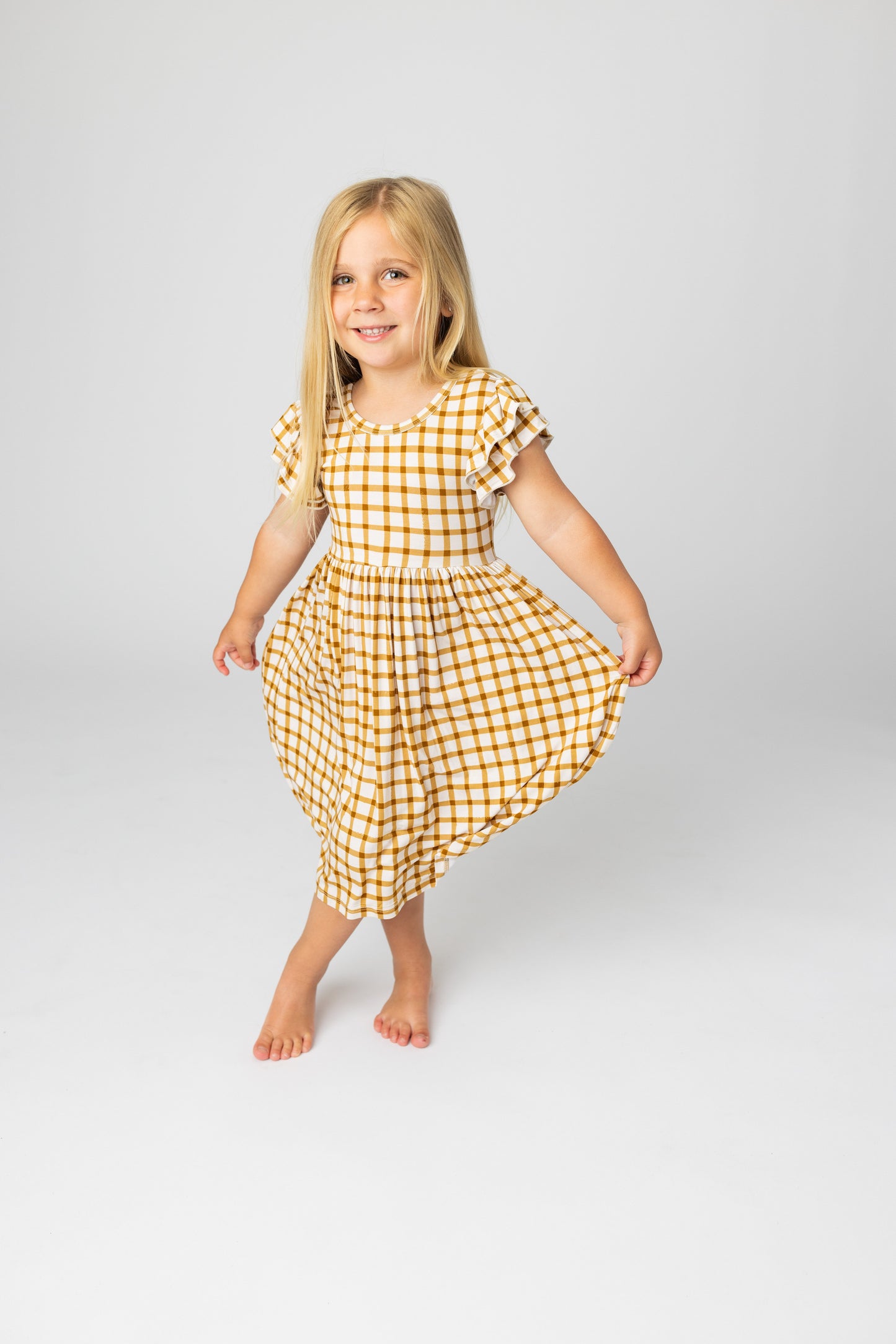 Caramel Gingham Bamboo Twirl Dress