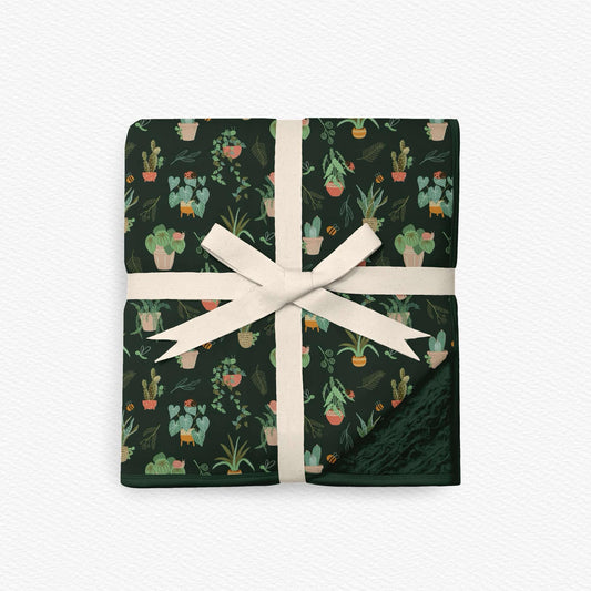 Houseplants Double Layer Bamboo Plush-Backed Blanket