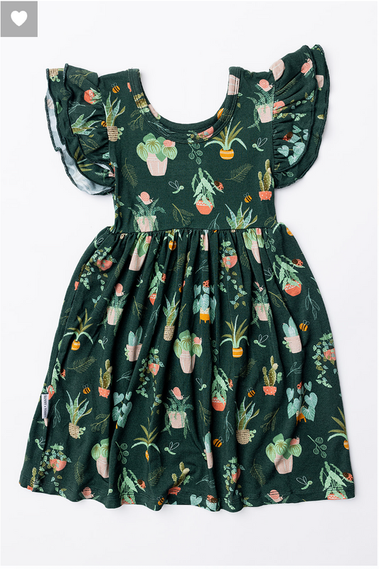 Houseplants Galore Twirl Dress in Hunter