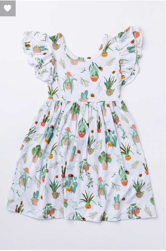 Houseplants Galore Twirl Dress in Snow
