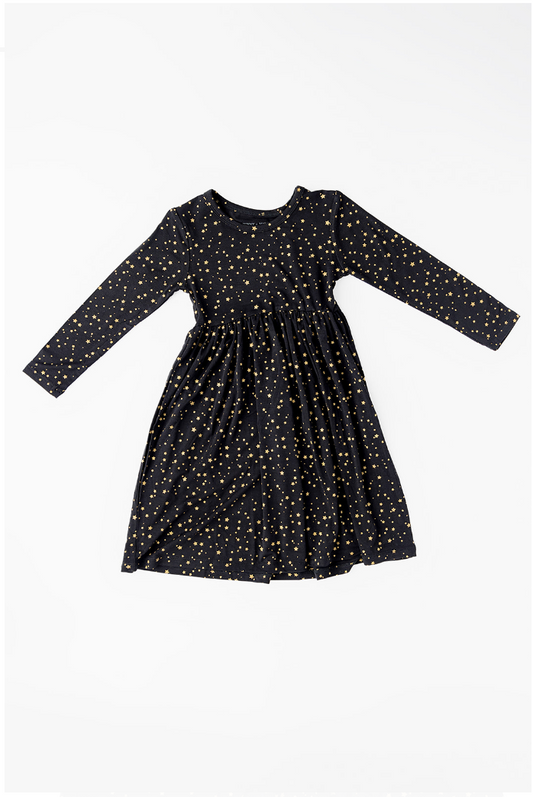Long Sleeve Twirl Dress in Onyx Sparkle