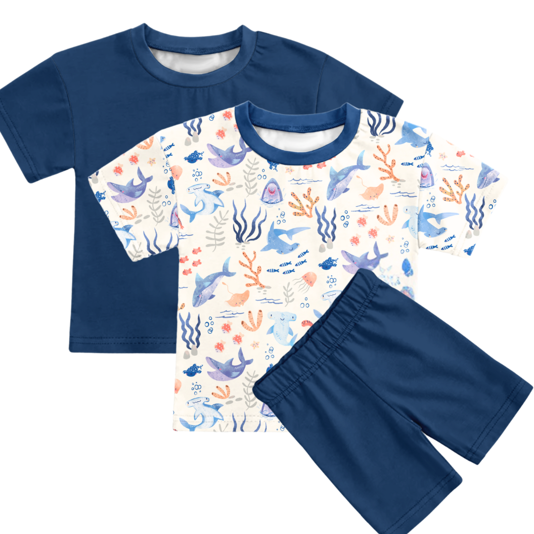 Slumber Sharks 3-Piece Bamboo Biker Set with Matching Graphic Tee