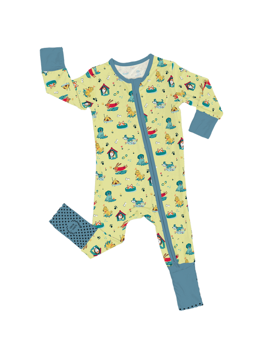 Dawson's Puppy Party Zipper Romper Yellow