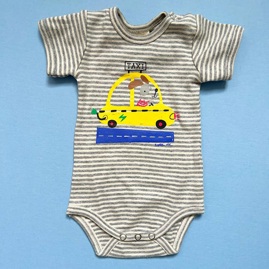 Organic Taxi Baby One Piece (Handmade): White / 0-3 Months