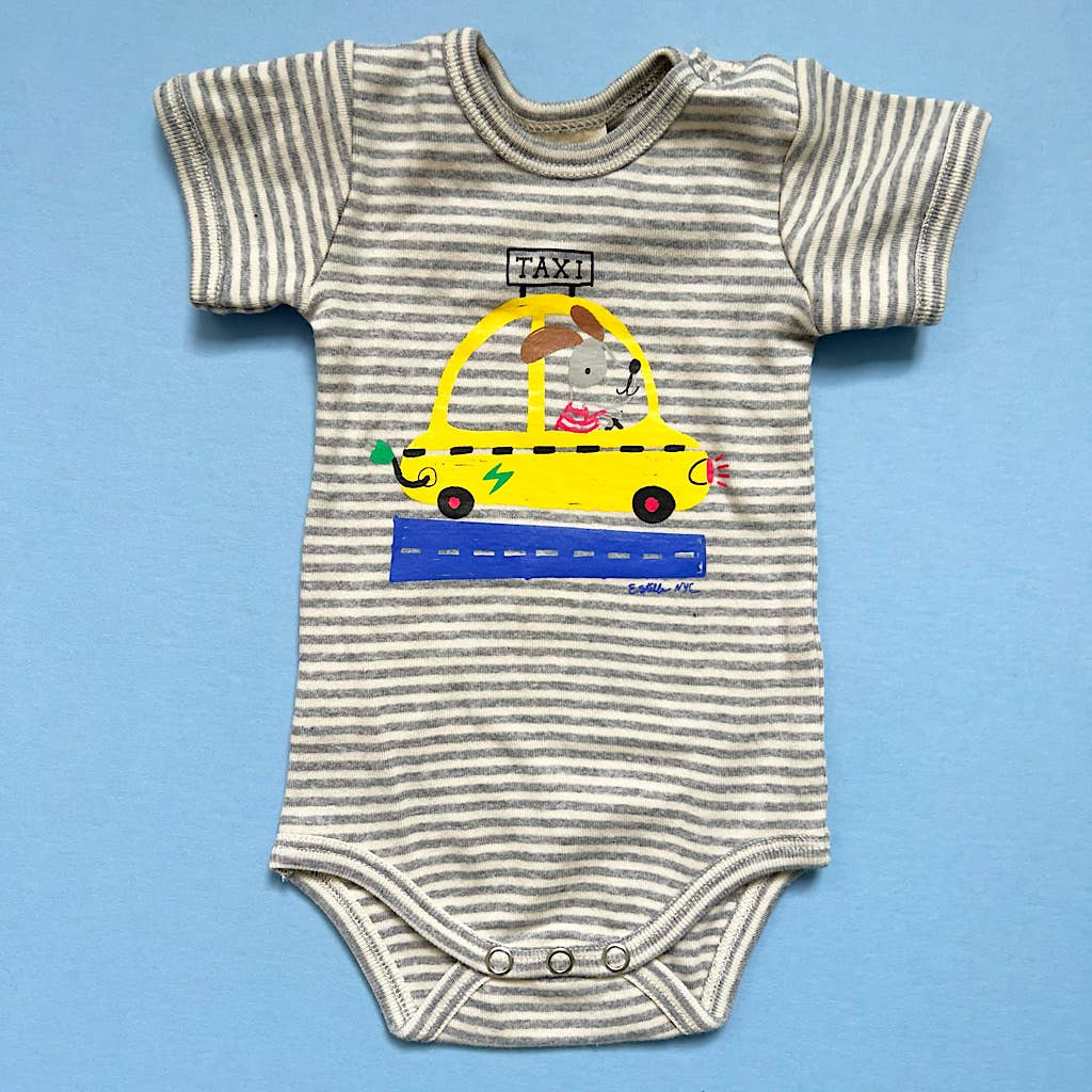 Organic Taxi Baby One Piece (Handmade): White / 6-12 Months