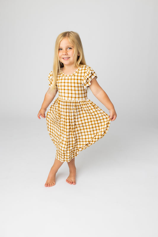 Caramel Gingham Bamboo Twirl Dress