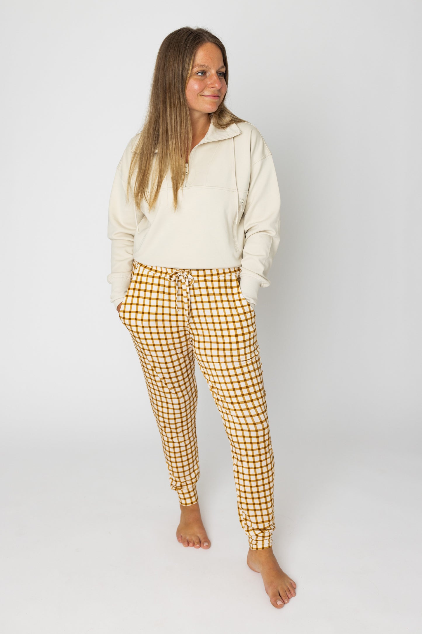 Caramel Gingham Mom Bamboo Joggers