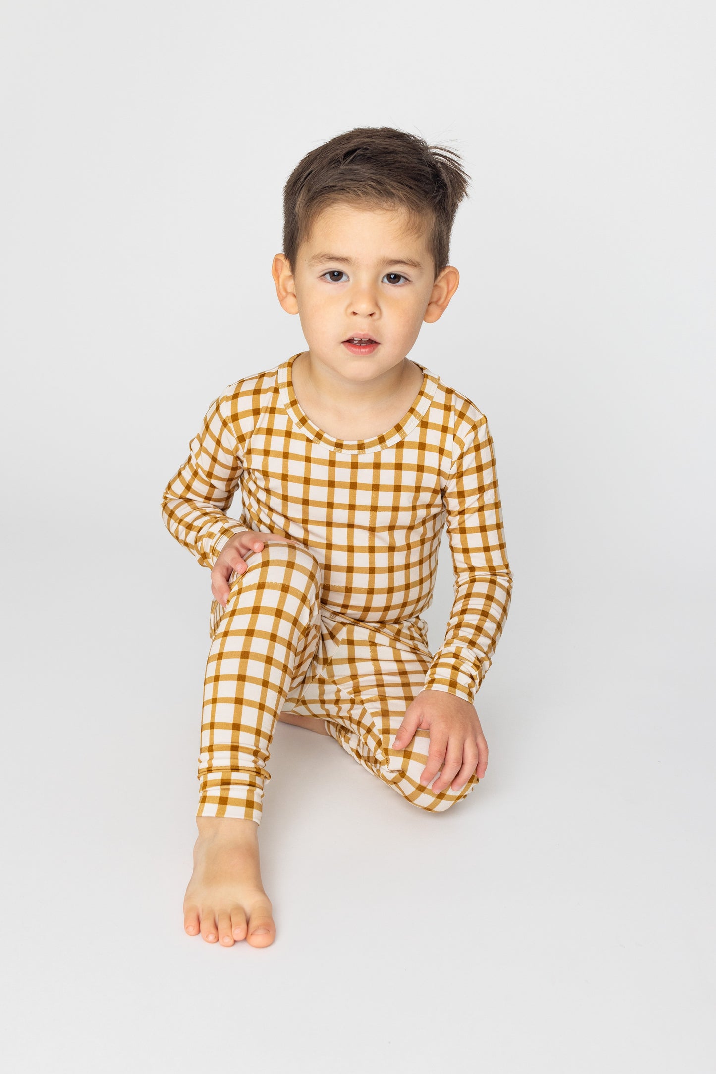 Caramel Gingham Two-Piece Bamboo Set