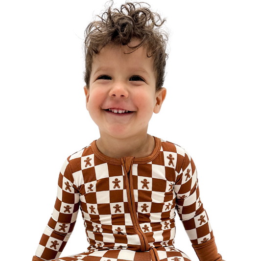 Christmas Gingerbread Checkered Bamboo Romper