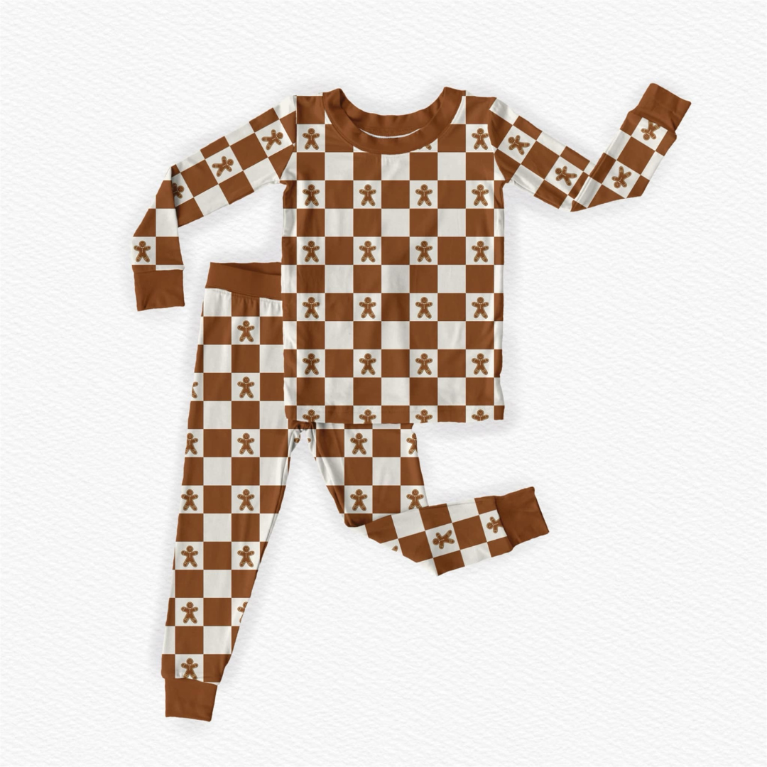 Christmas Gingerbread Checkered Two-Piece Bamboo Set