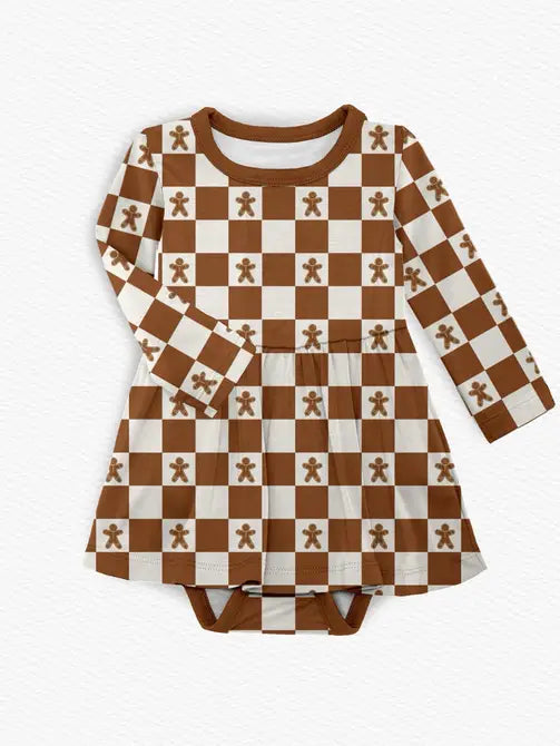 Christmas Gingerbread Checkers Bamboo Dress w/ Bodysuit