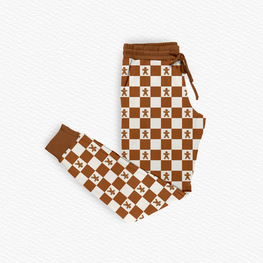 Christmas Gingerbread Checkered Mom Bamboo Joggers