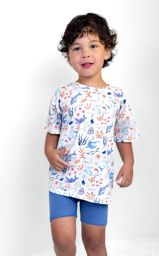 Slumber Sharks 3-Piece Bamboo Biker Set with Matching Graphic Tee