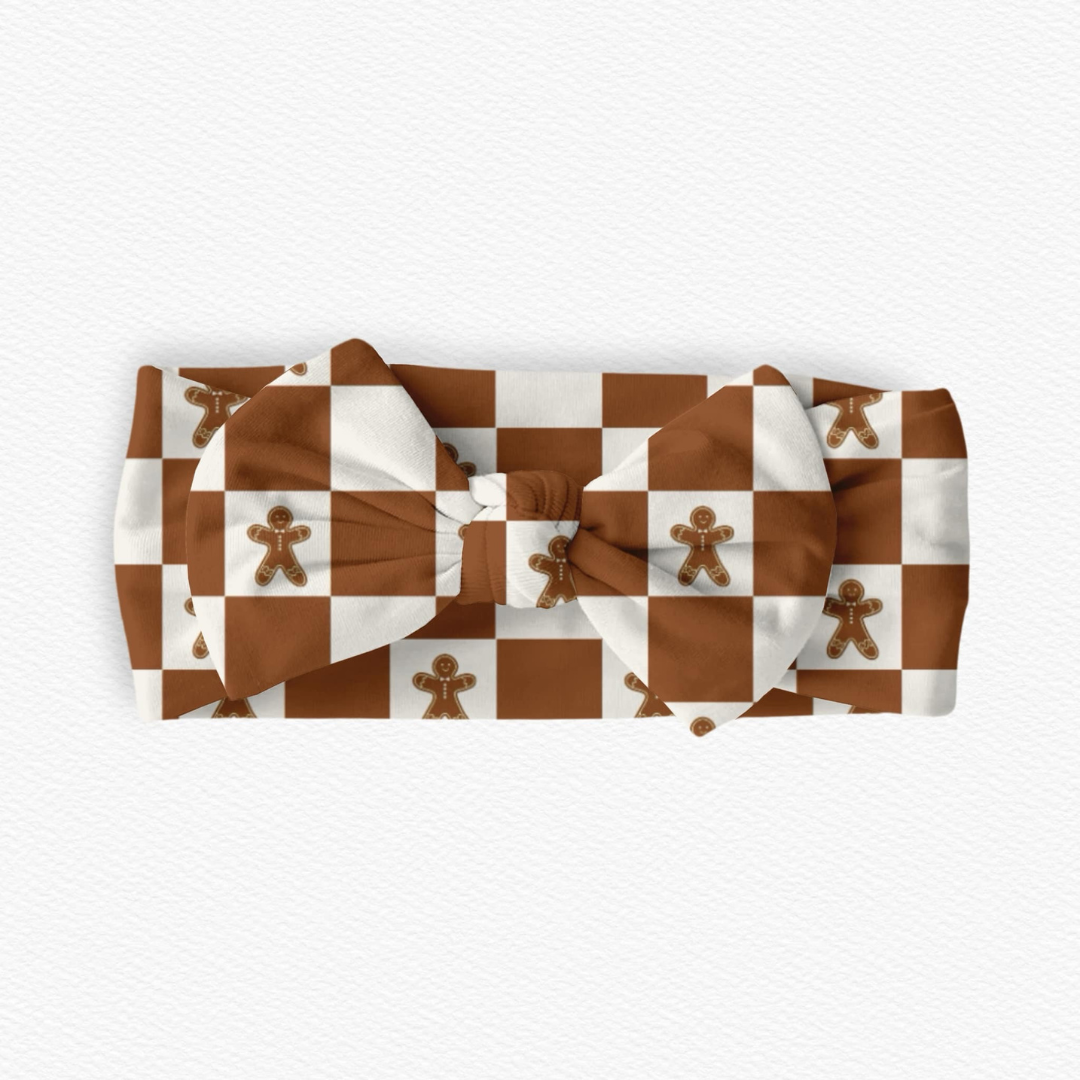 Christmas Gingerbread Checkered Bamboo Hair Bow