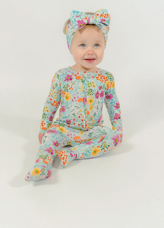 Ribbed Garden Daydream Floral Bamboo Viscose 2-Way Zipper Romper