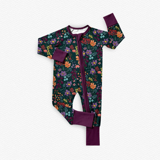 PRE-ORDER: Midnight Floral Bamboo Viscose 2-Way Zipper Romper