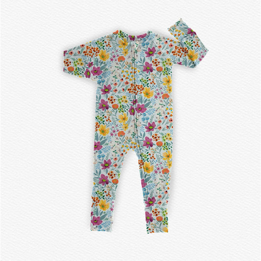 Ribbed Garden Daydream Floral Bamboo Viscose 2-Way Zipper Romper