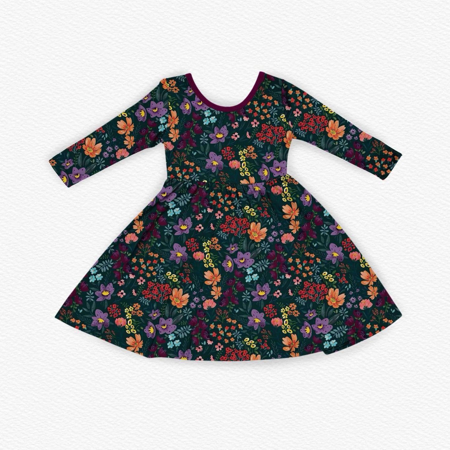 Midnight Floral Twirl Dress Long Sleeve