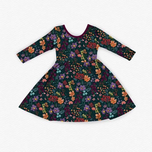 PRE-ORDER: Midnight Floral Twirl Dress Long Sleeve