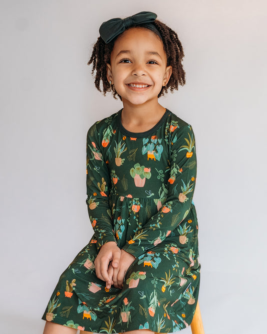 Houseplants Galore Bamboo Twirl Dress Long Sleeve