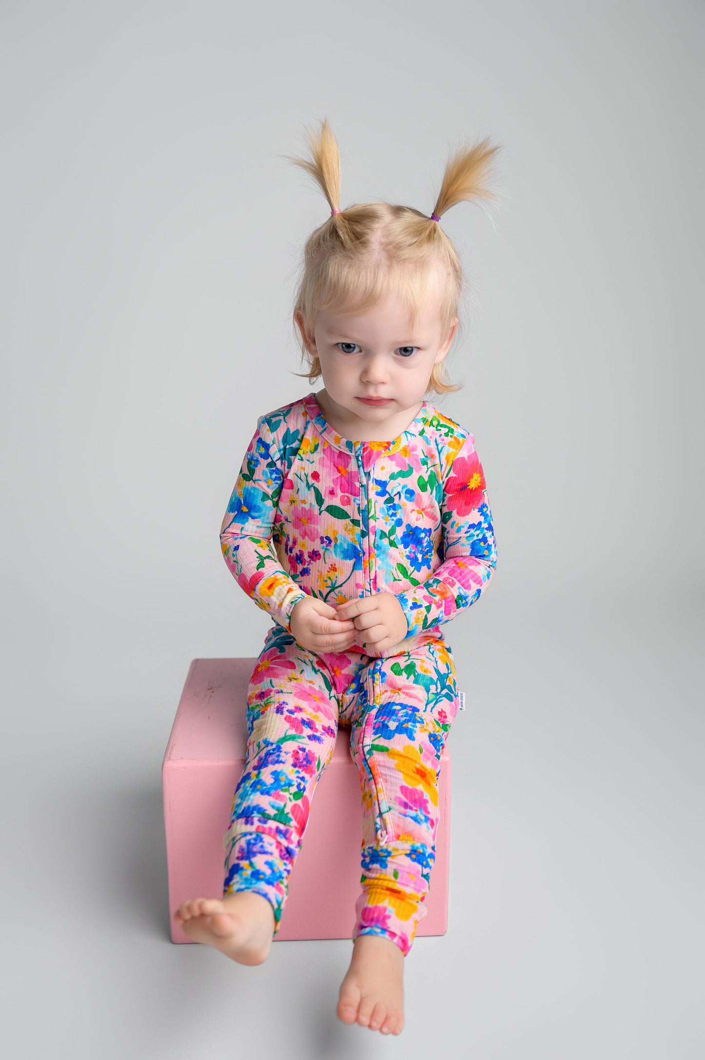 Ribbed Pretty in Pink Wildflowers Bamboo Viscose 2-Way Zipper Romper