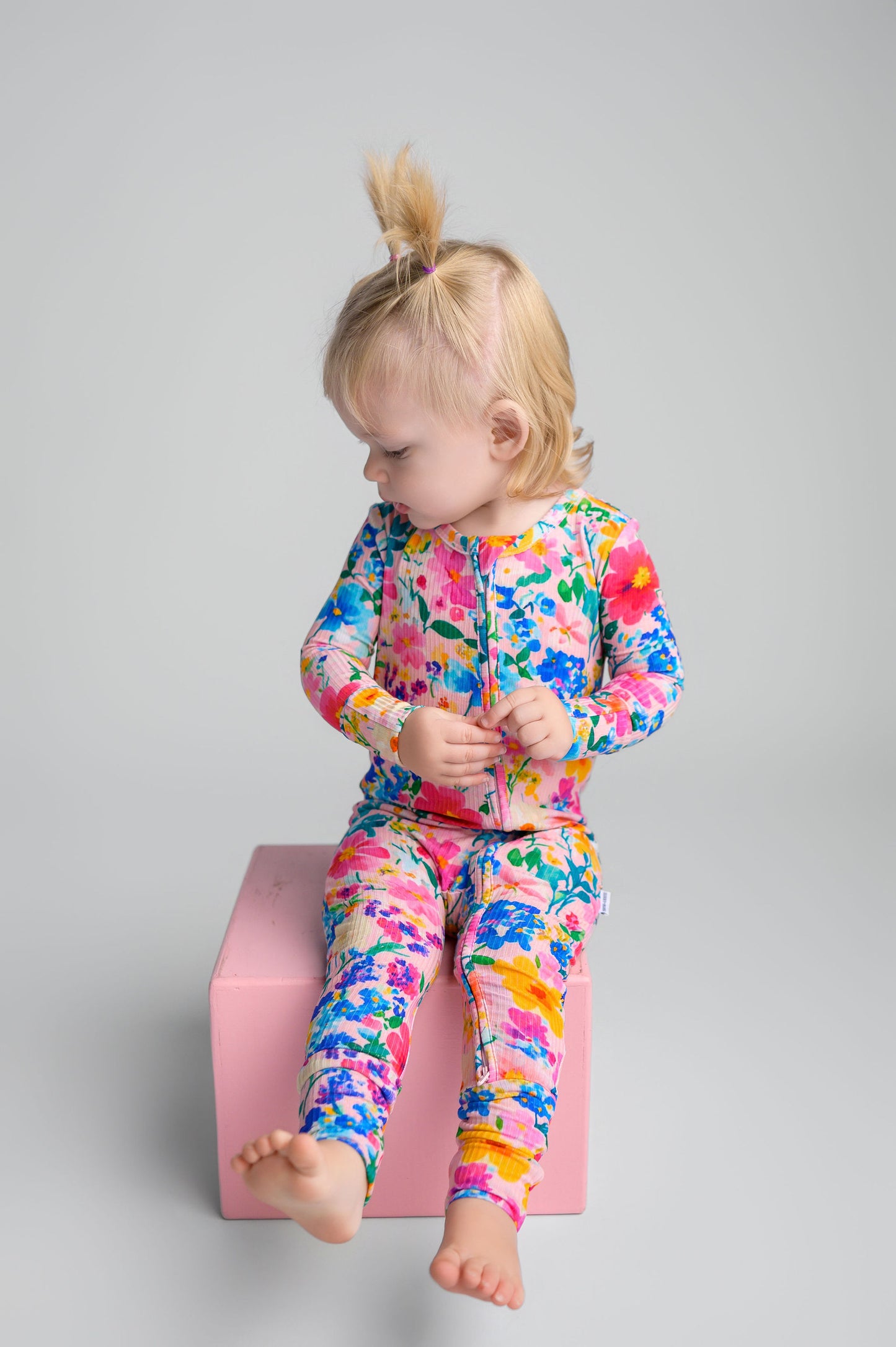 Ribbed Pretty in Pink Wildflowers Bamboo Viscose 2-Way Zipper Romper