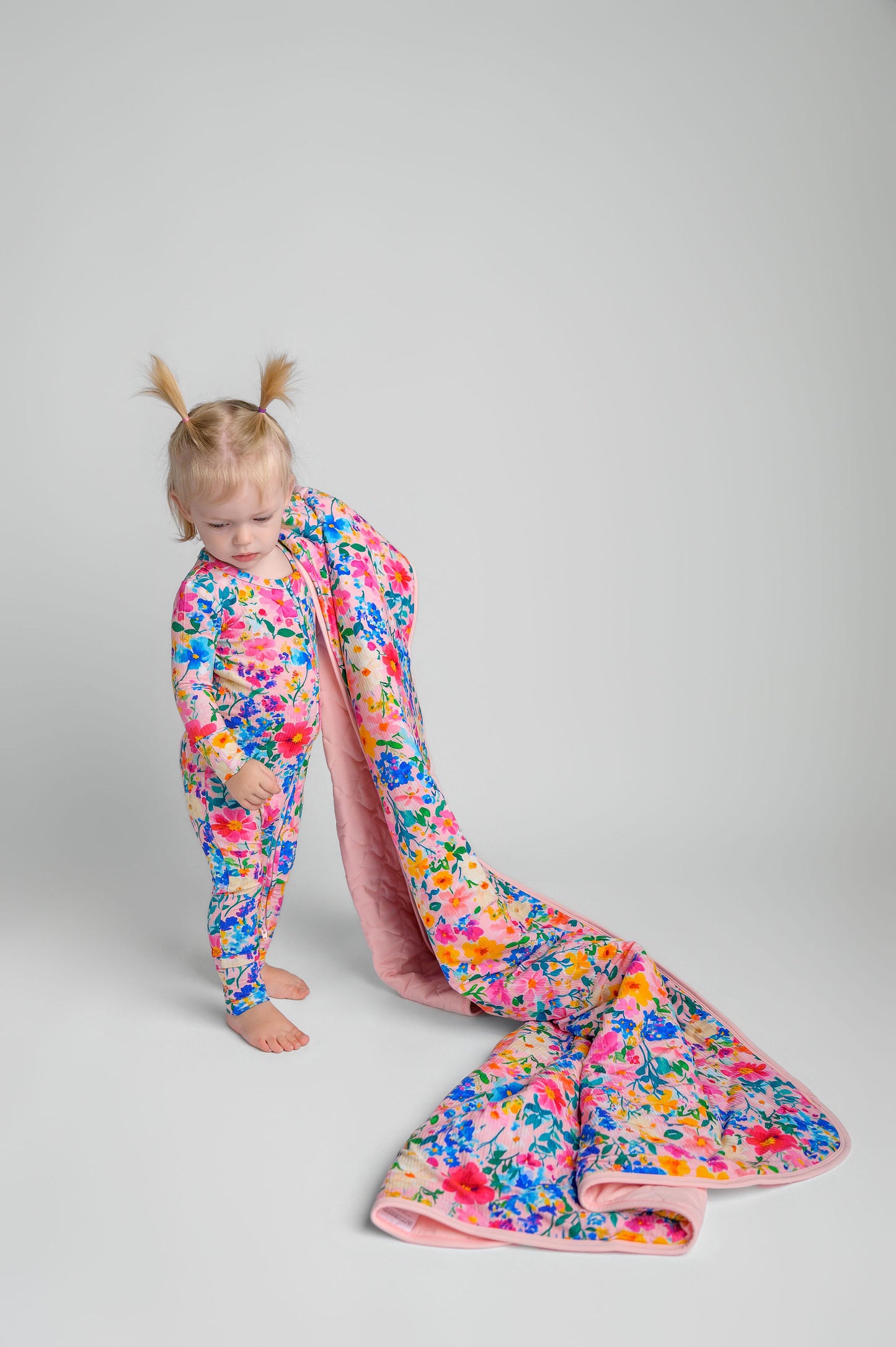 Ribbed Pretty in Pink Wildflowers Bamboo Viscose 2-Way Zipper Romper