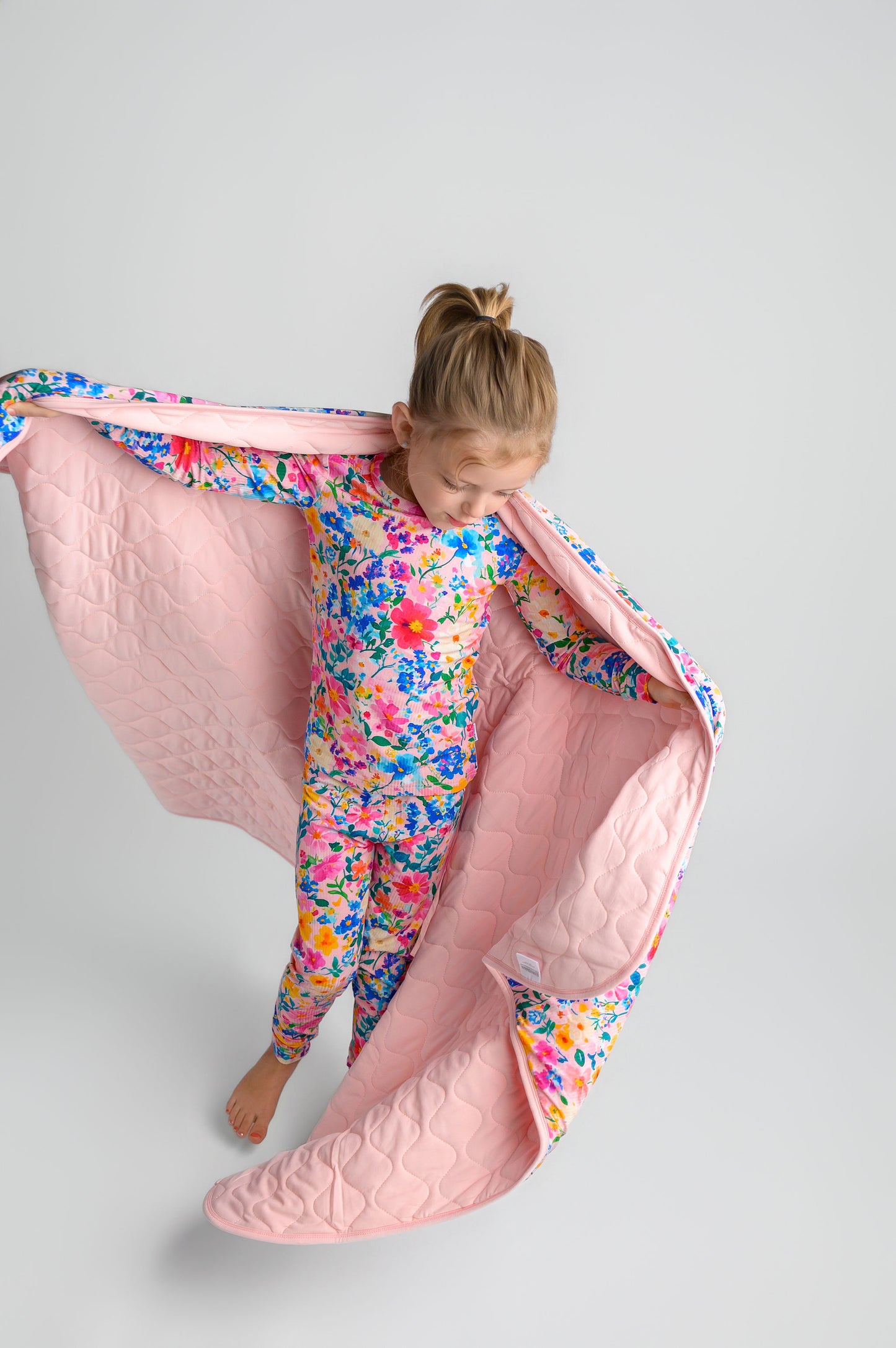 Ribbed Pretty in Pink Wildflower Two-Piece Children's Bamboo Set