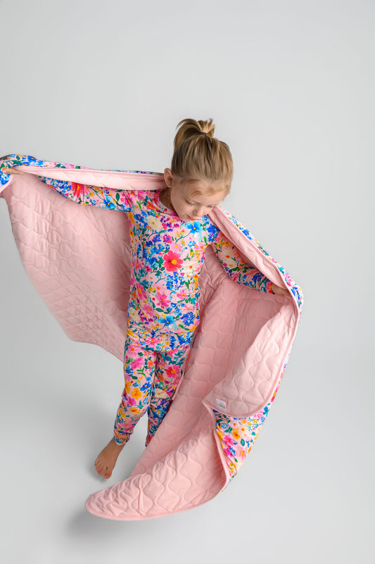 Ribbed Pretty in Pink Wildflower Two-Piece Children's Bamboo Set