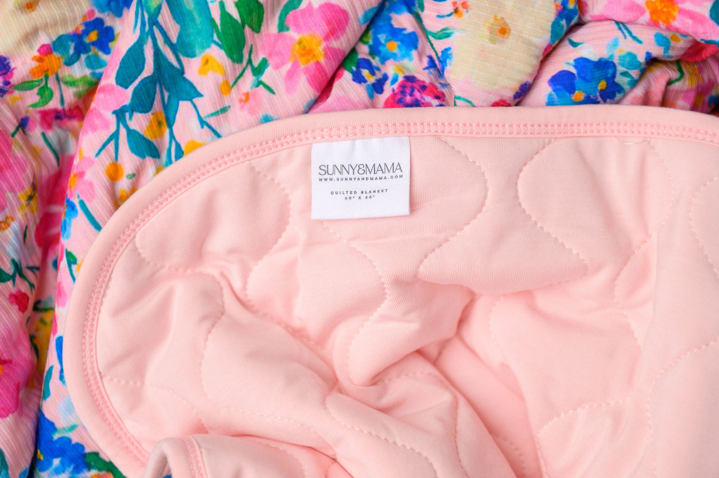 Ribbed Pretty in Pink Wildflower Toddler Bamboo Quilted Blanket
