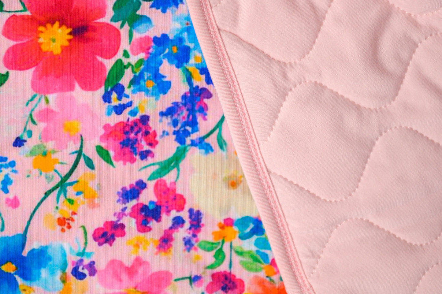 Ribbed Pretty in Pink Wildflower Toddler Bamboo Quilted Blanket