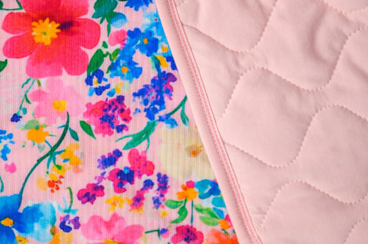 Ribbed Pretty in Pink Wildflower Toddler Bamboo Quilted Blanket