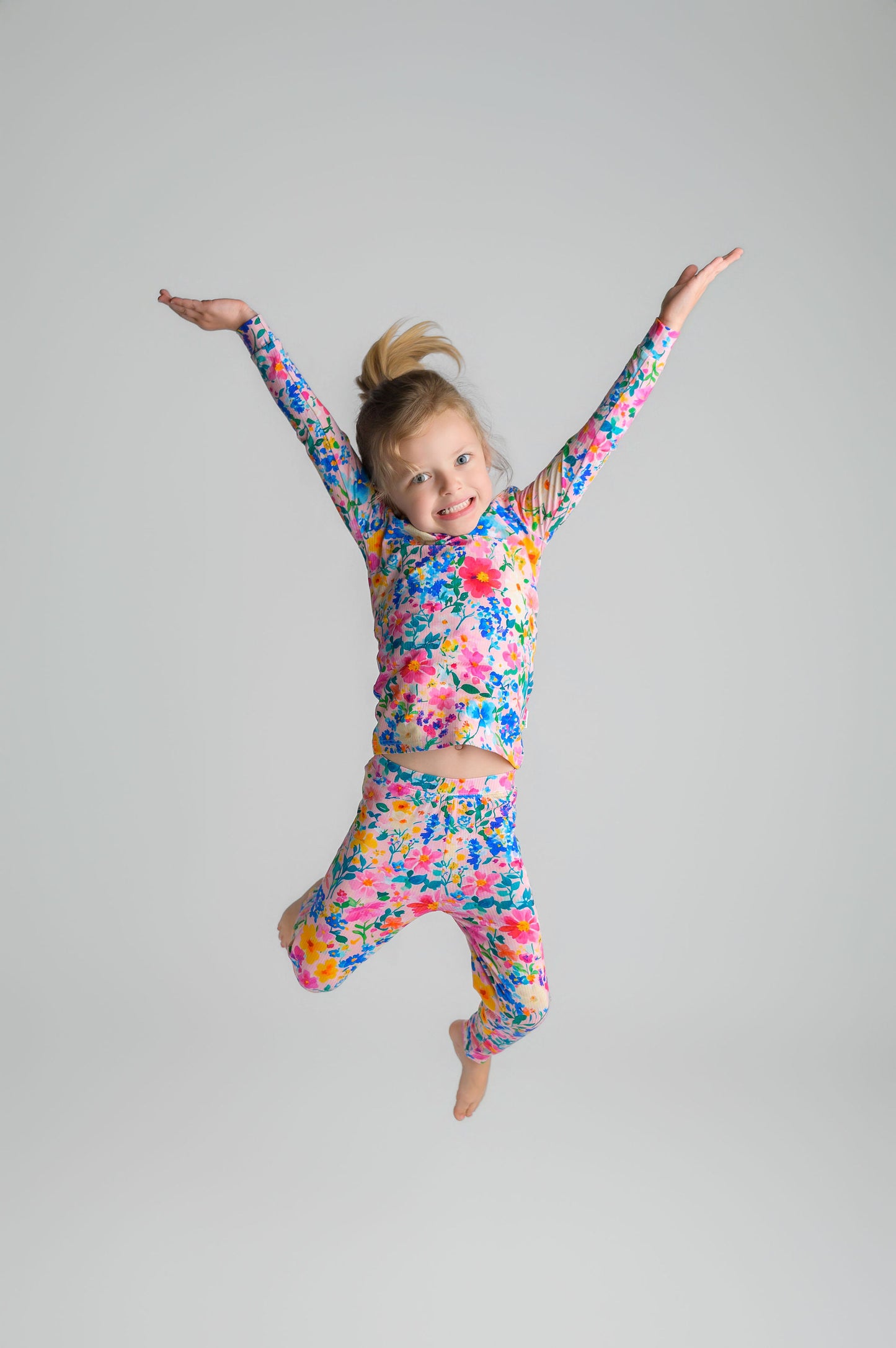 Ribbed Pretty in Pink Wildflower Two-Piece Children's Bamboo Set