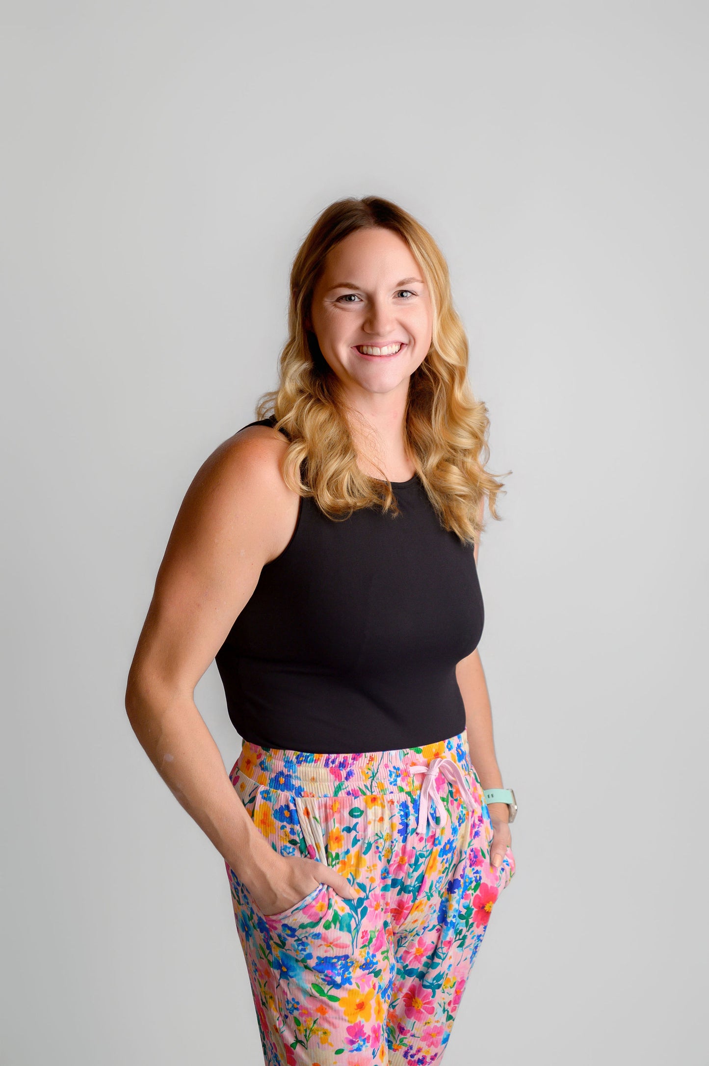 Ribbed Pretty in Pink Wildflower Bamboo Mom Joggers