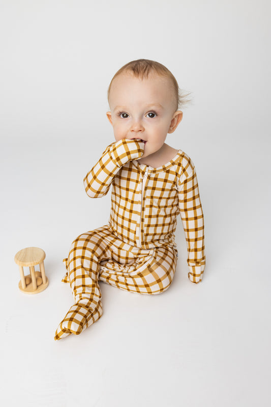 Caramel Gingham Bamboo Romper