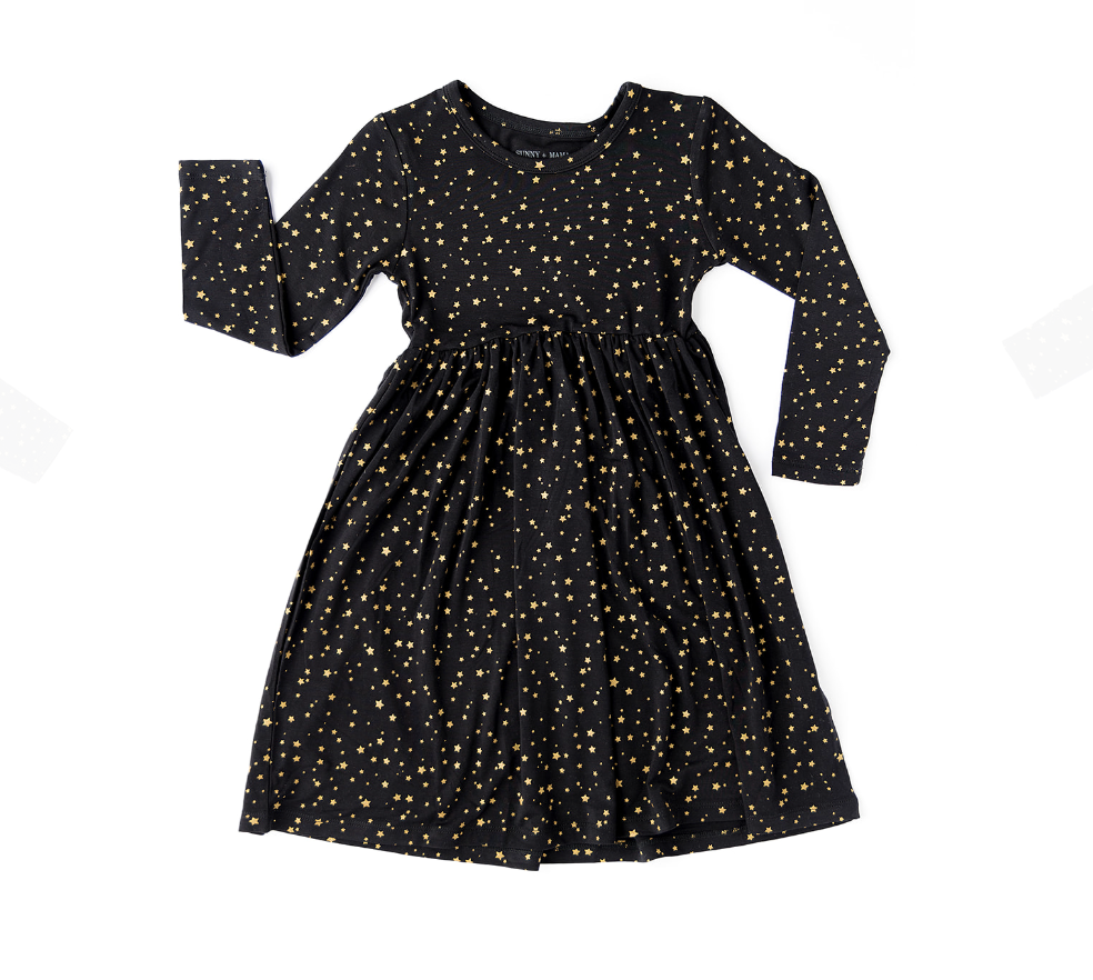 Onyx Sparkle Long Sleeve Twirl Dress - Baby