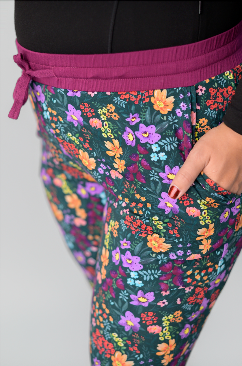 Midnight Floral Bamboo Mom Joggers