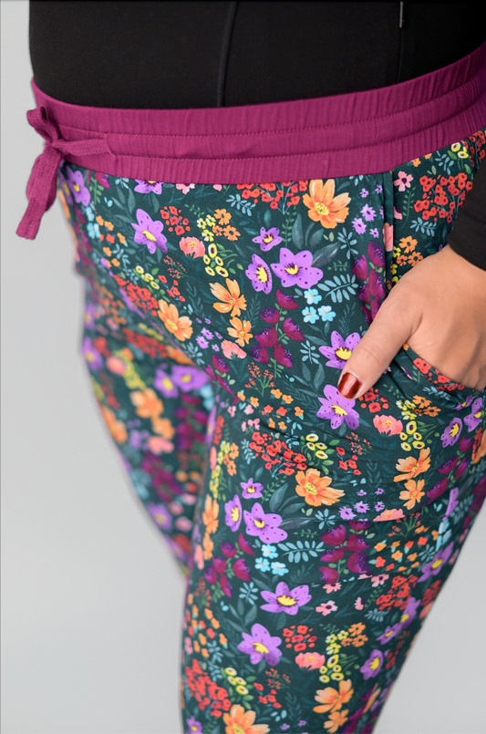 Midnight Floral Bamboo Mom Joggers