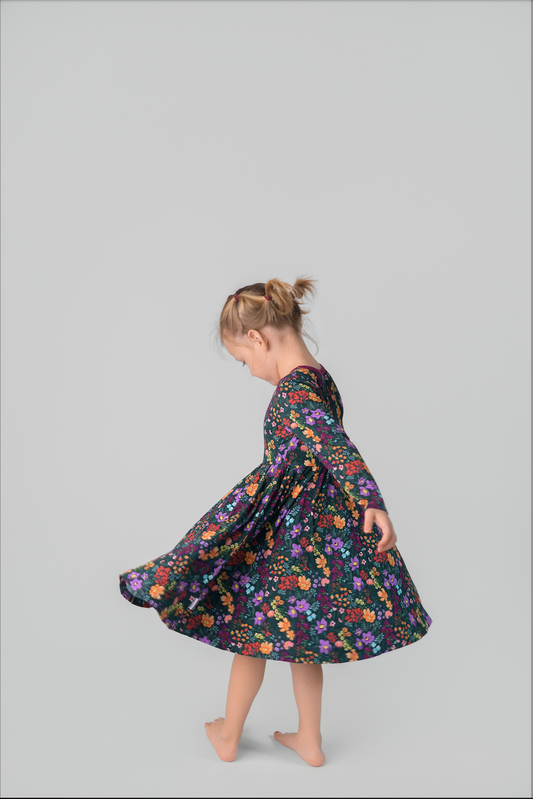 Midnight Floral Twirl Dress Long Sleeve