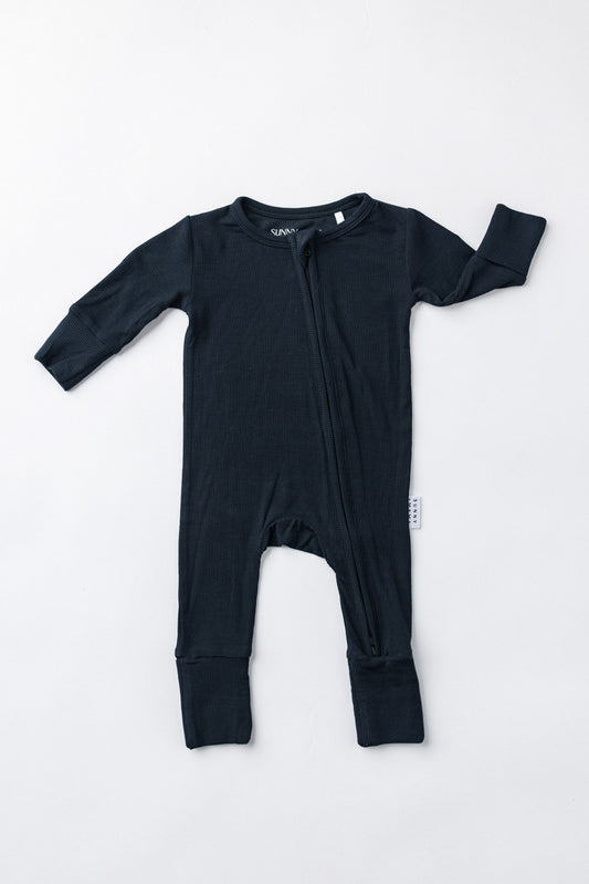 Black Ribbed Solid Bamboo Romper