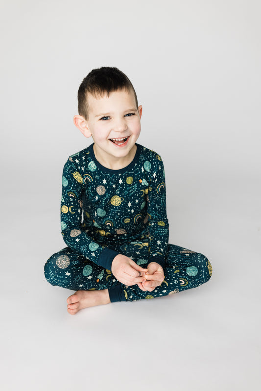 Goodnight Meteorite Bamboo Two-Piece Pajama Set Navy