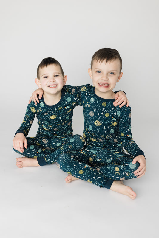 Goodnight Meteorite Bamboo Two-Piece Pajama Set Navy