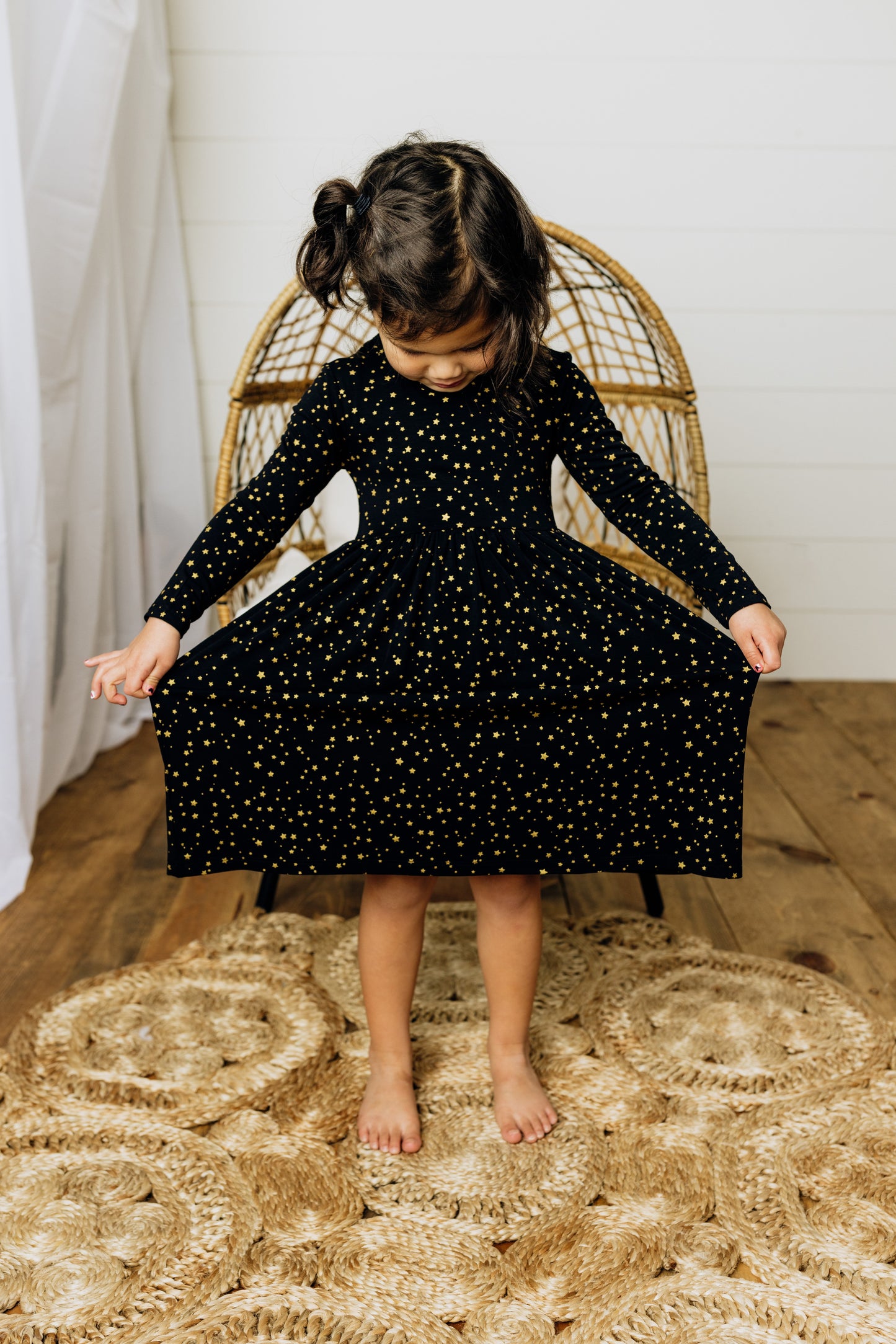 Onyx Sparkle Long Sleeve Twirl Dress w/ Bodysuit