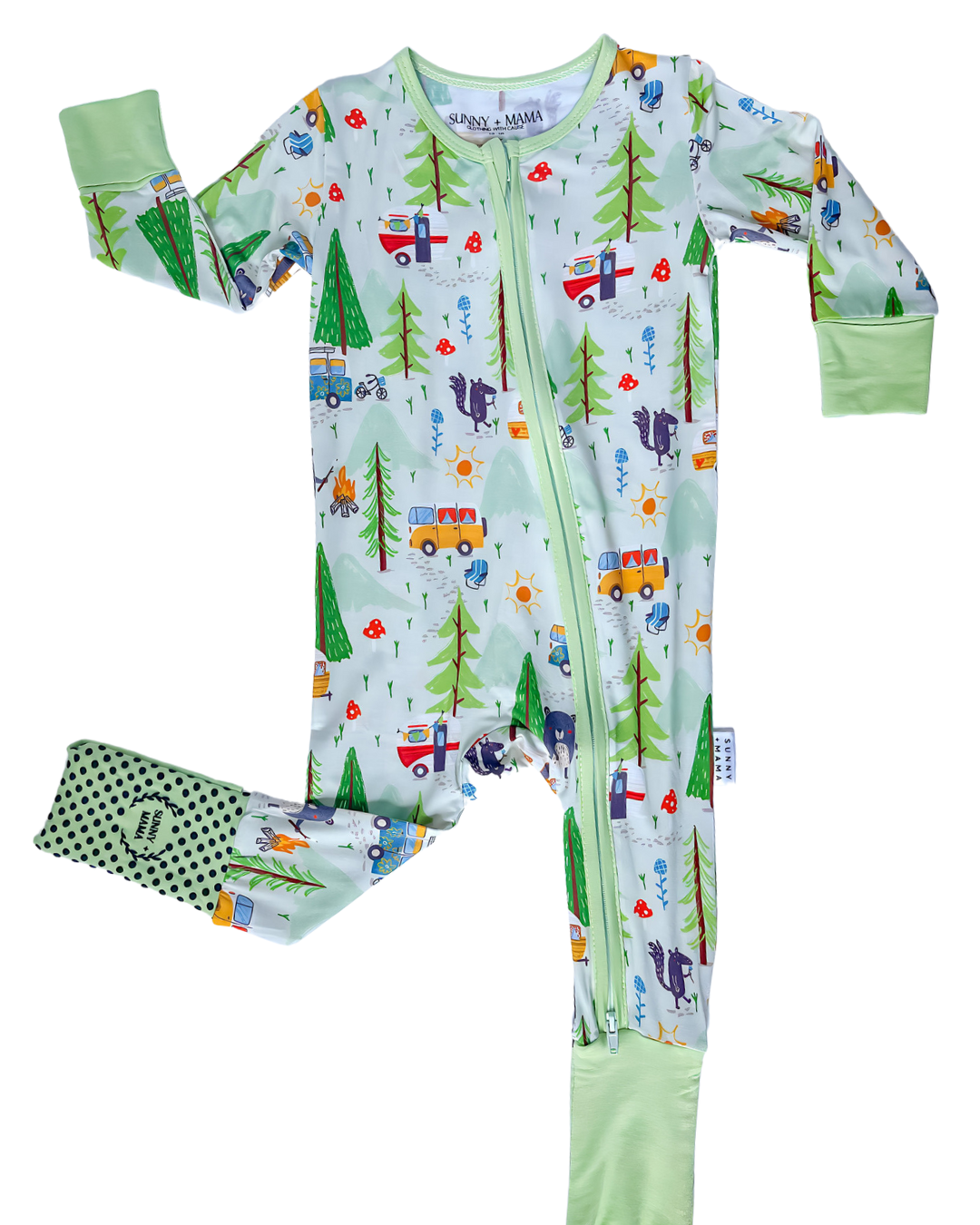 Beary Happy Camper Romper Green