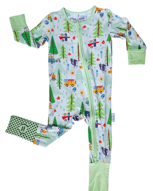 Beary Happy Camper Romper Green