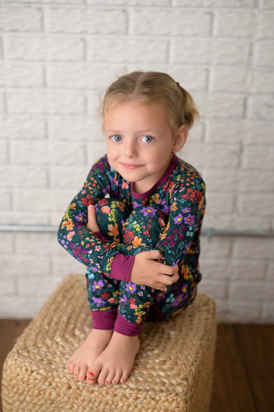 Midnight Floral Two-Piece Children's Bamboo Set