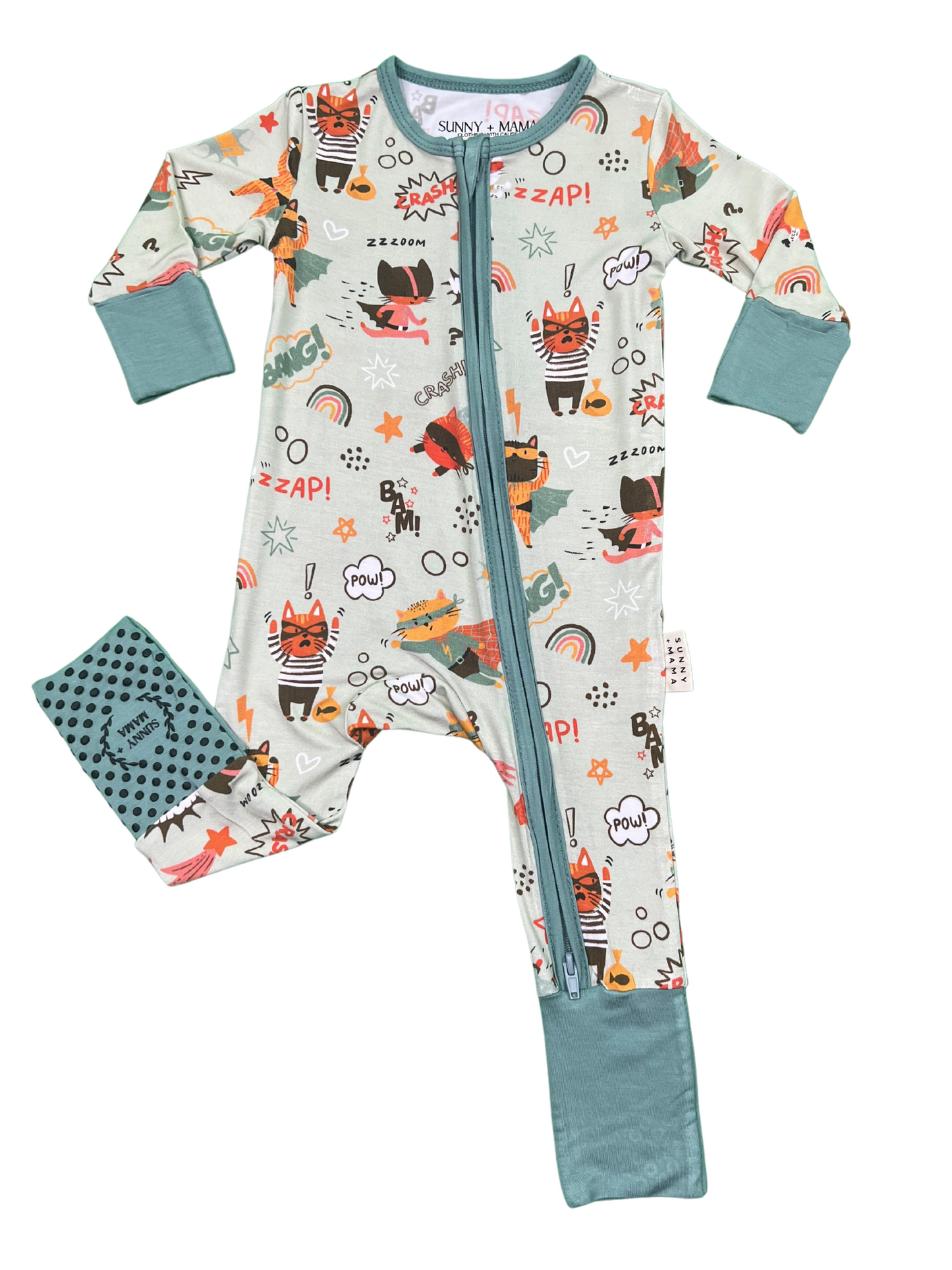 Hazel's Kitty Cat Crash Zipper Romper Blue