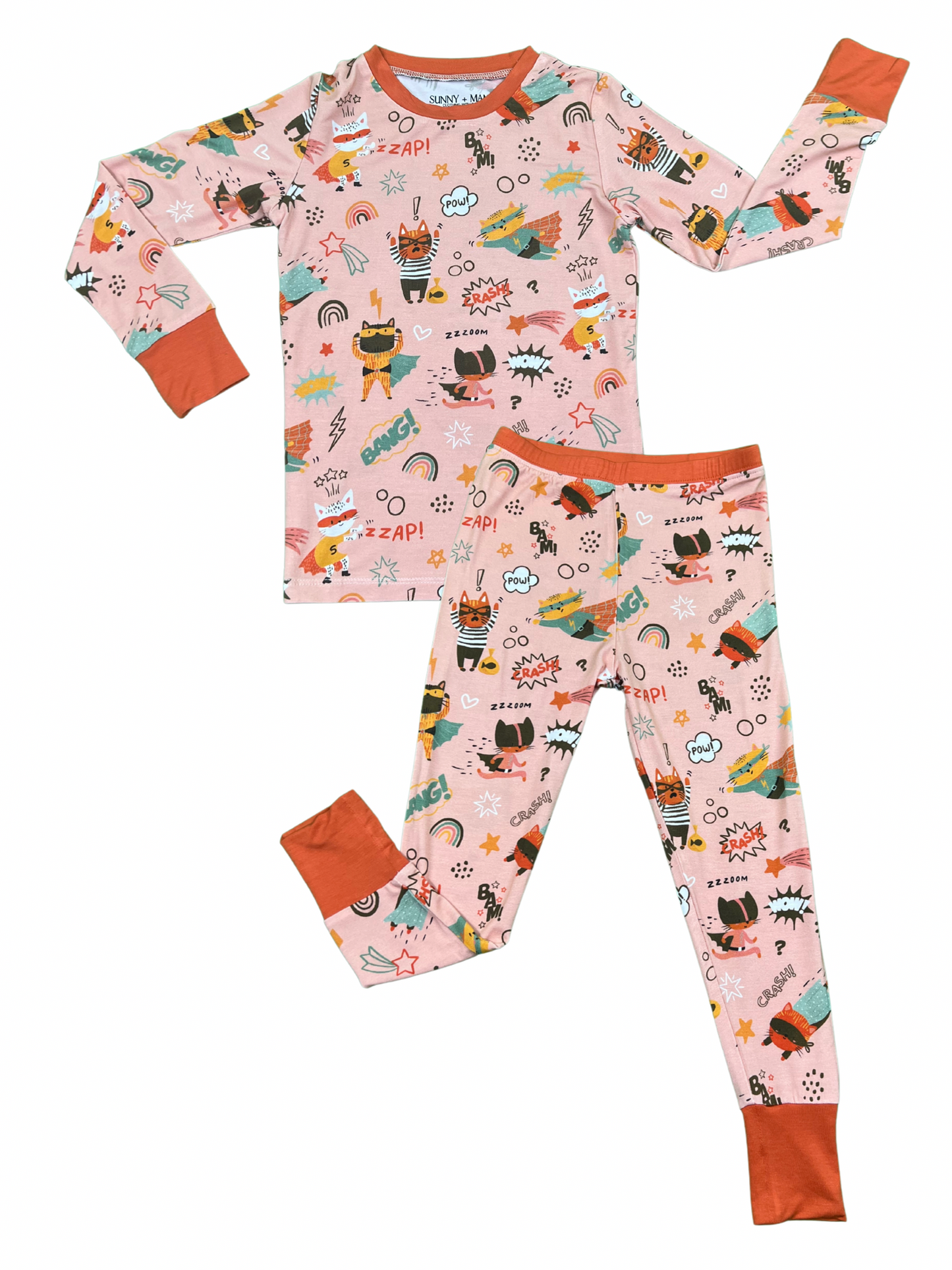 Hazel's Kitty Cat Crash Two-Piece Pajama Set Peachy