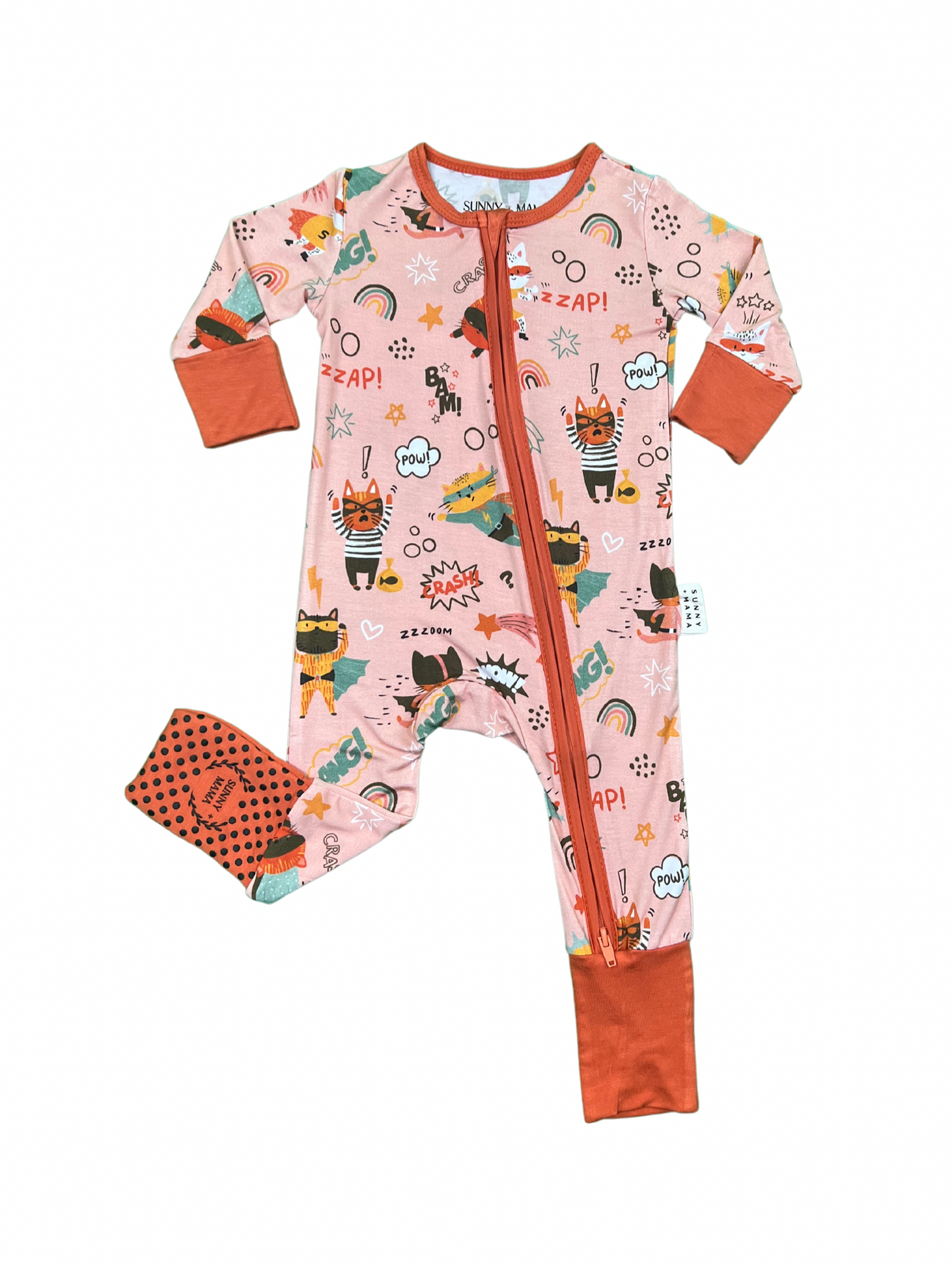 Hazel's Kitty Cat Crash Zipper Romper Peachy